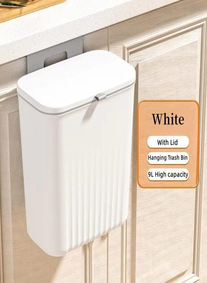EVVIX Kitchen Trash Can with Lid,Hanging Trash Can for Kitchen Cabinet Door or Under Sink,Over Door Mounted Dustbin,Mountable Compost Bin for Cupboard/Bathroom/Bedroom (WHITE) - Image 2